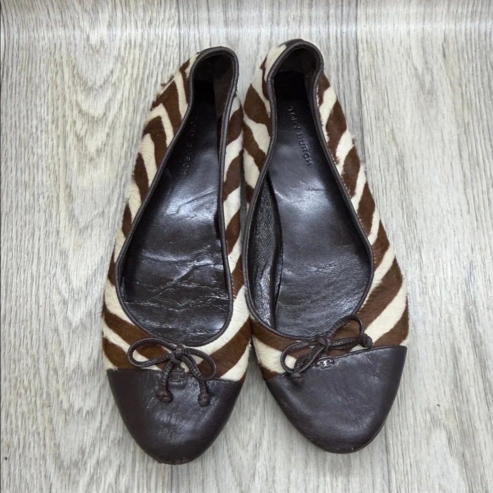 Tory Burch Brown Zebra Print Flats